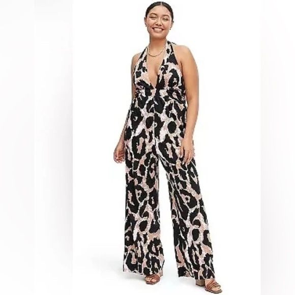 Diane Von Furstenberg Women Jumpsuit XXS Brown Animal Print Halter Contemporary - Picture 3 of 17